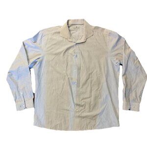 Larsson & Co Mens White/Blue Striped Casual Modern Button Up Dress Shirt Size 17